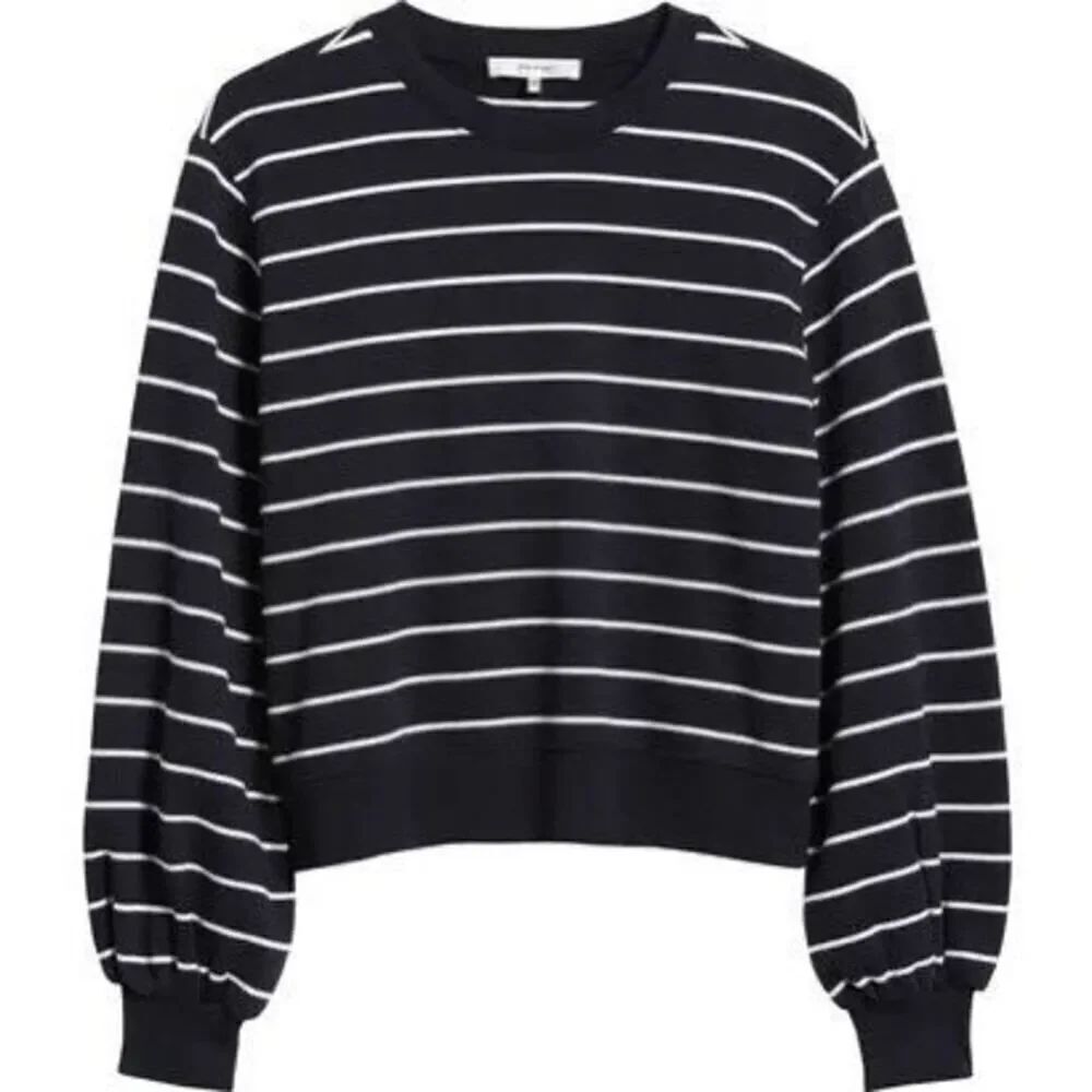 Frame Women's Navy White Striped Blouson Sleeve Sweatshirt Medium NWOT T008
